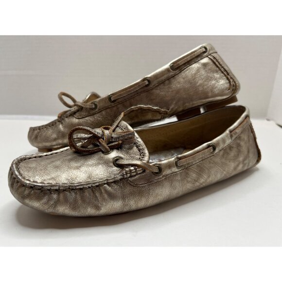 Frye Regan Campus Driver Gold Chrome Metallic Slip-on Leather Loafer Size‎ 7.5 - Picture 4 of 10